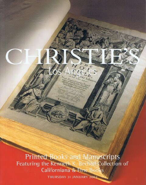 Image for PRINTED BOOKS AND MANUSCRIPTS, FEATURING THE KENNETH K. BECHTEL COLLECTION OF CALIFORNIA & FINE BOOKS (31 January 2002, Los Angeles)