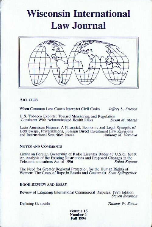 Image for Wisconsin International Law Journal (Volume 15, Number 1)