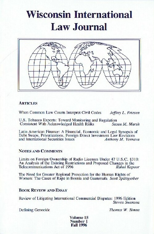 Image for Wisconsin International Law Journal (Volume 15, Number 1)