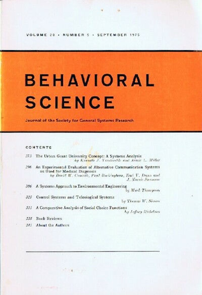 Image for Behavioral Science (Volume 20, Number 5, September 1975) Journal of the Society for General Systems Research
