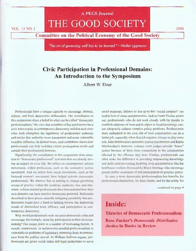 Image for The Good Society: A PEGS Journal (Vol. 13, No. 1, 2004)