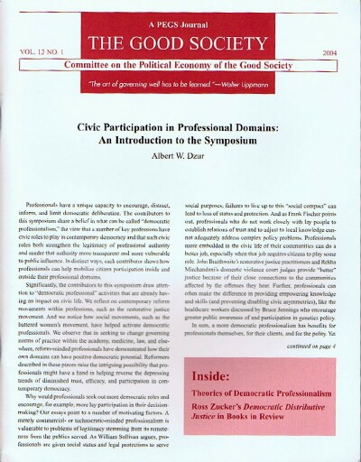 Image for The Good Society: A PEGS Journal (Vol. 13, No. 1, 2004)